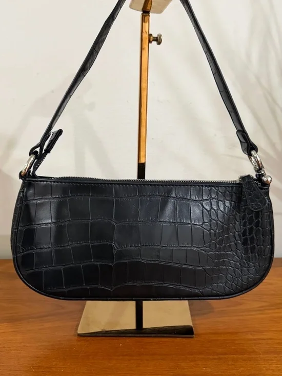 Urban Outfitters Black Vegan Leather Croc Mini Shoulder Bag Small Purse - Picture 8 of 9